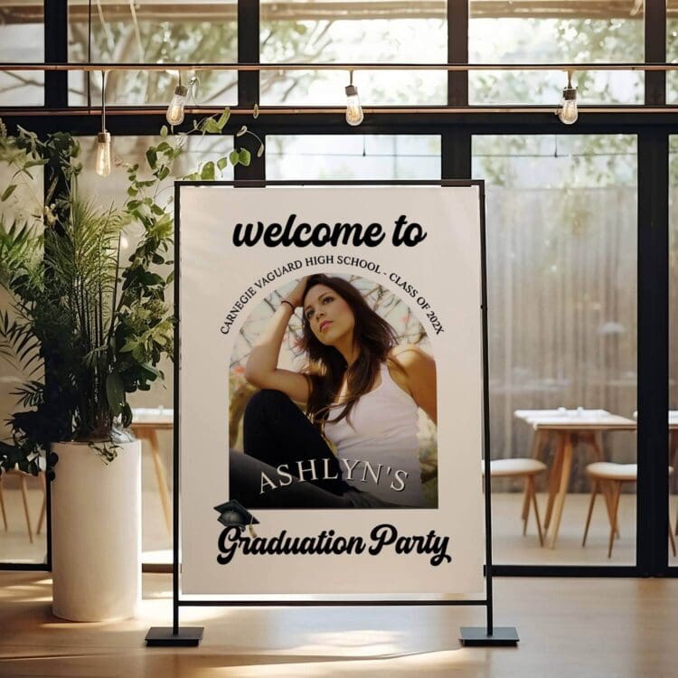 modern arched graduation welcome sign