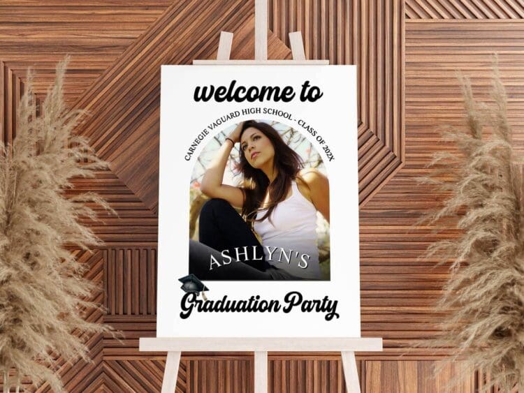 modern arched graduation welcome sign