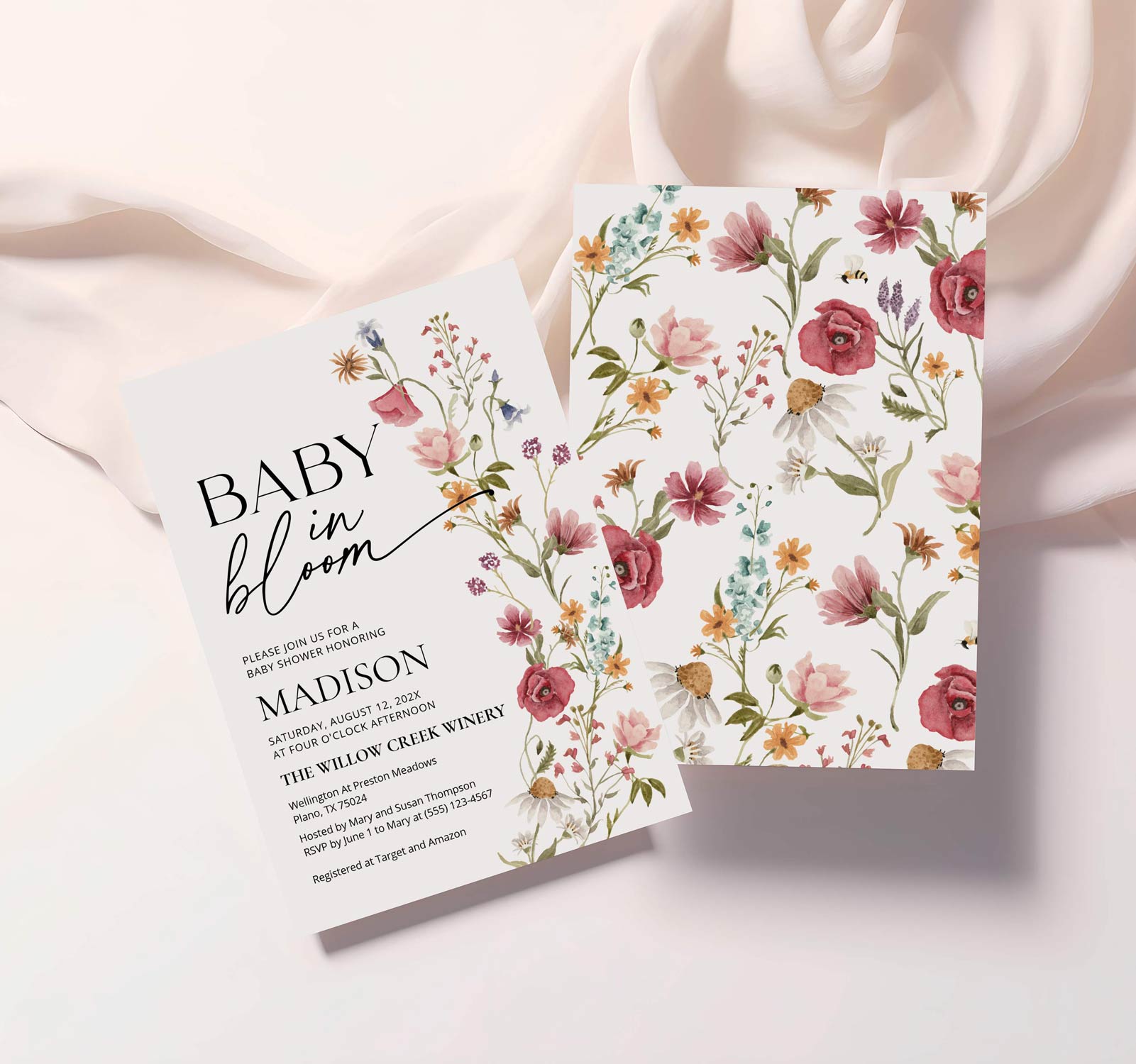 baby in bloom, baby shower invitation,