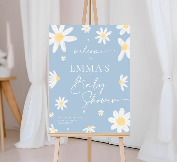 Baby Shower Welcome Sign Daisy Dusty Blue, welcome baby shower sign,