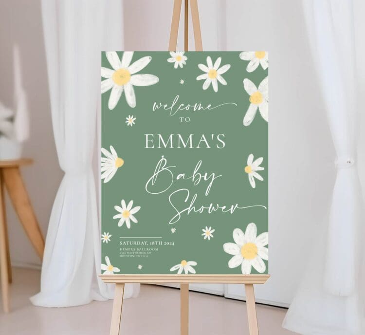 Baby Shower Welcome Sign Daisy Sage Green, baby shower welcome sign, baby shower sign,