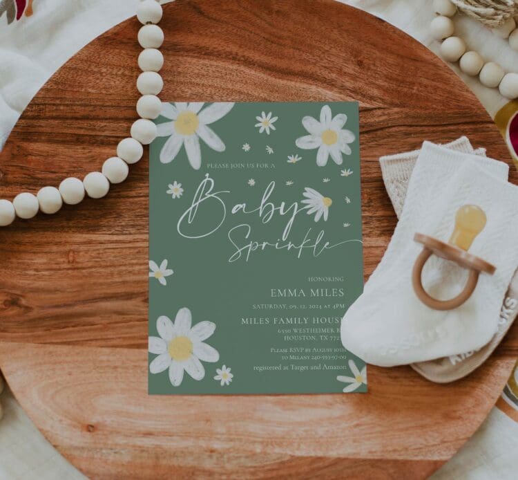 Baby Sprinkle, Daisy Sage Green Baby shower Invitation, baby shower invitation,