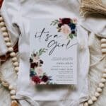 Boho Burgundy It's a Girl Baby Shower Invitation, Baby Shower Invitation, floral Baby Shower Invitation,