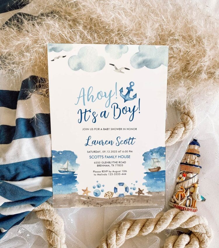 Ahoy It's a Boy | Nautical Baby Shower Invitation, baby shower invitation, boy baby shower, summer baby shower invitation,