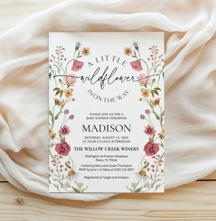 Wildflower Baby Shower Invitation, floral baby shower invitation,