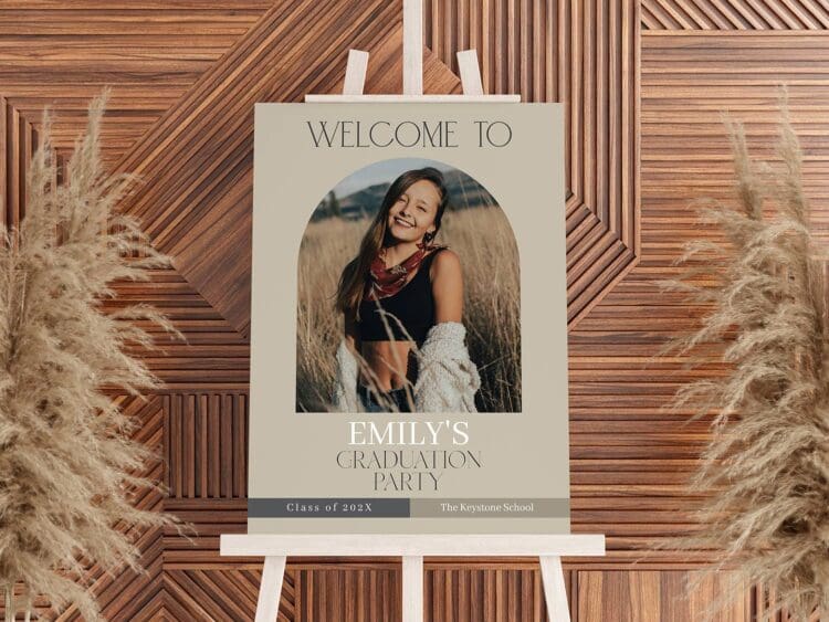 arched graduation welcome sign beige boho