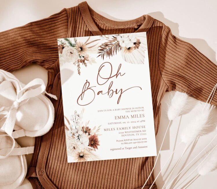 Oh Baby Boho Pampas Baby Shower Invitation, baby shower invitation,