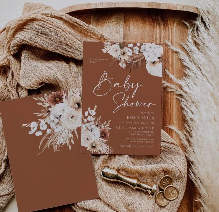 Terracotta Boho Pampas Baby Shower Invitation, baby shower invitation,