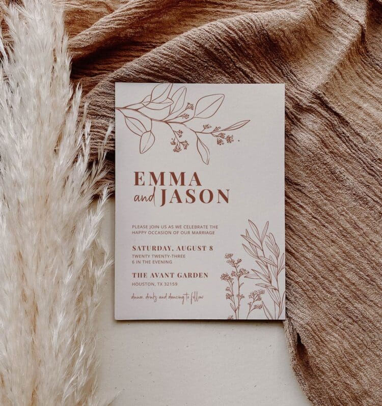 Boho Floral Earthy Beige Wedding Invitation, wedding invitation,