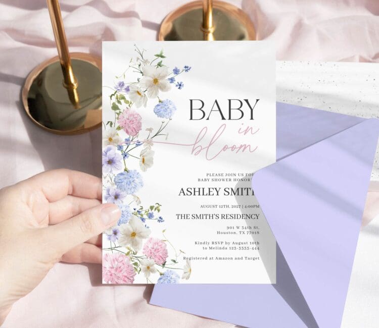 Baby in Bloom Invitation | Pastel Floral Invite, baby shower invitation,