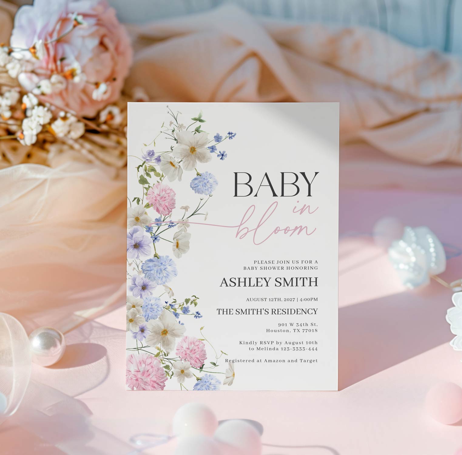 Baby in Bloom Invitation | Pastel Floral Invite