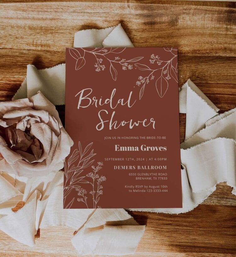 Floral Terracotta Bridal Shower Invitation, bridal shower invitation,