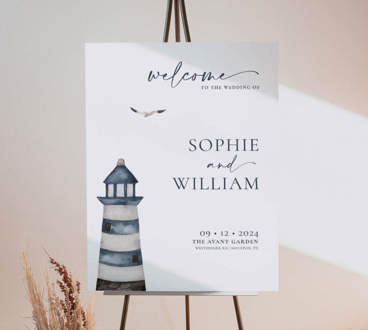 Seaside Wedding Welcome Foam Board, welcome wedding sign,