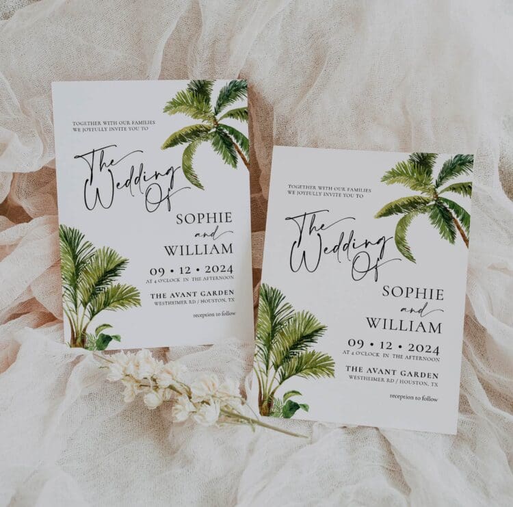 Tropical Palm Trees Wedding Invitation, wedding invitation,