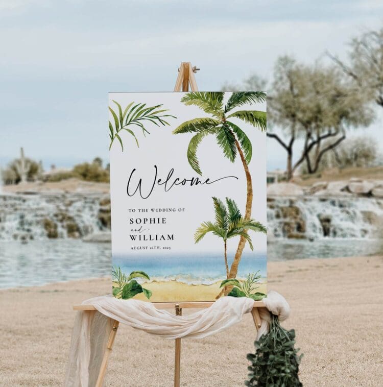 Tropical Seaside Wedding Welcome Sign, welcome sign,