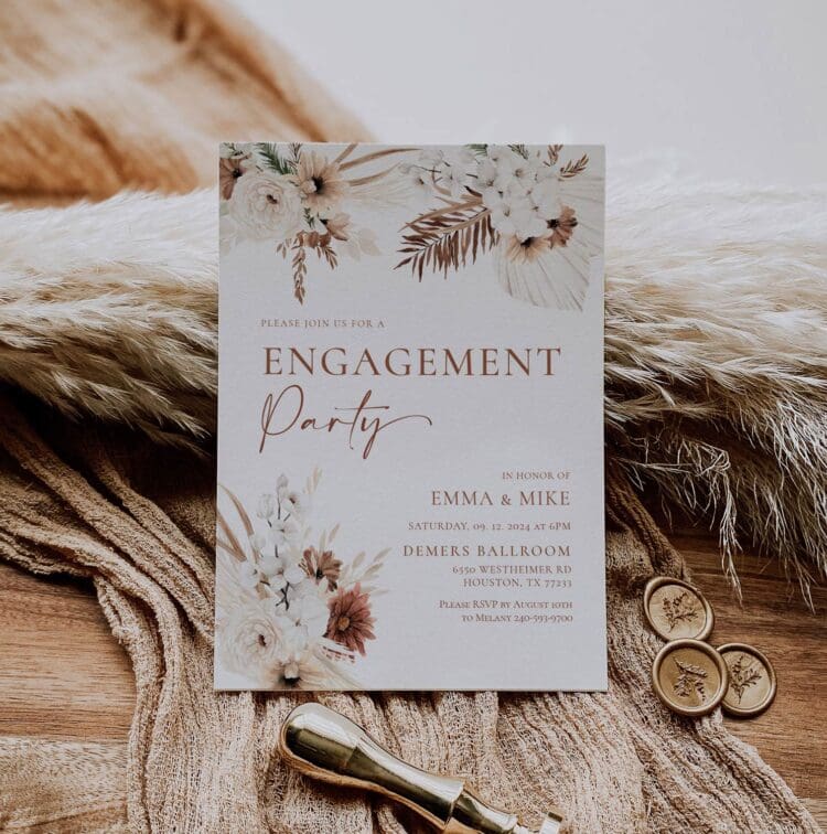 Boho Pampas Engagement Party Invitation