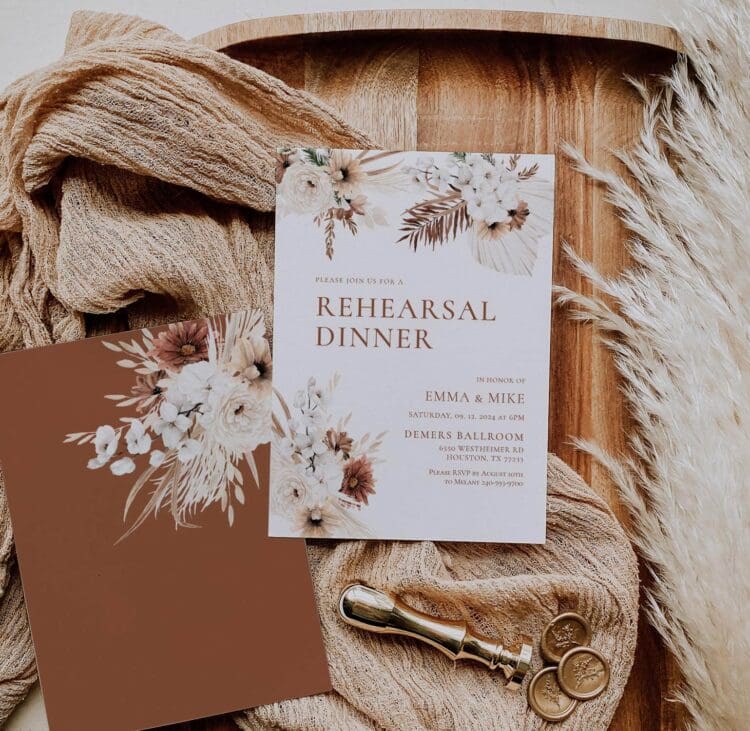 Boho Pampas Rehearsal Dinner Invitation