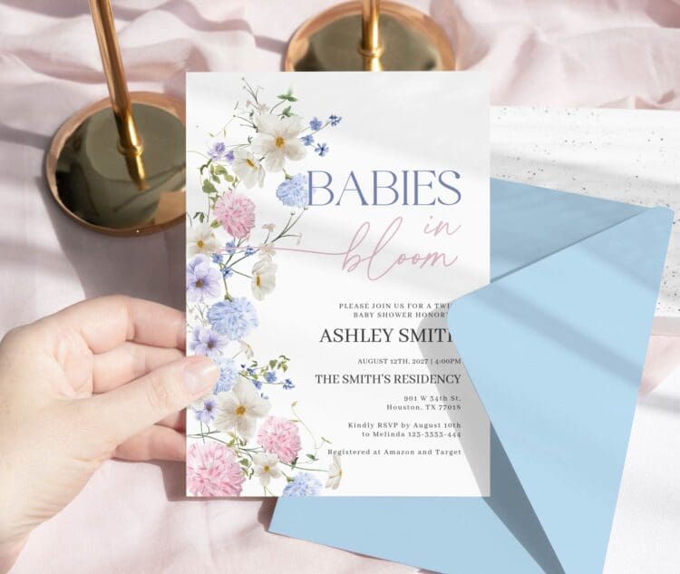 Babies in Bloom Invitation | Twin Baby Shower