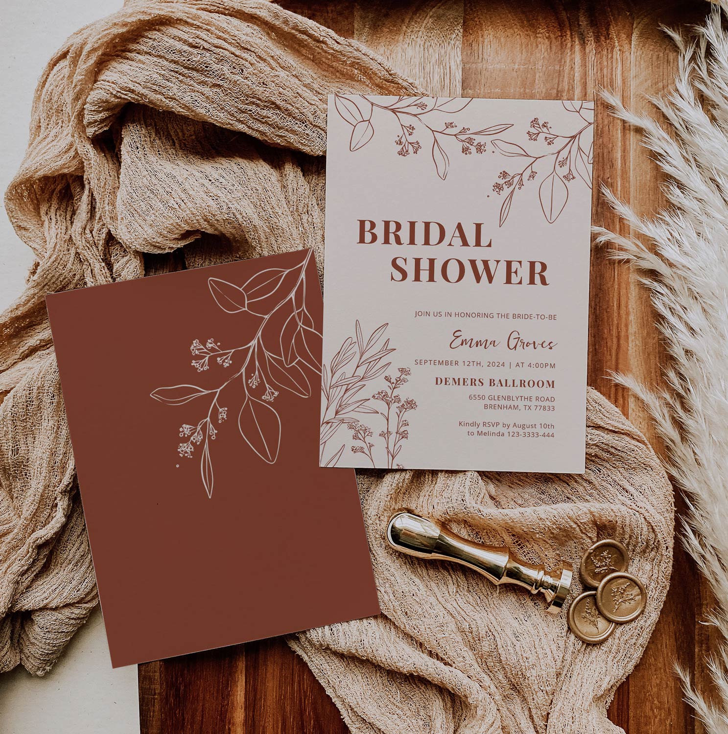 boho beige bridal shower invitation