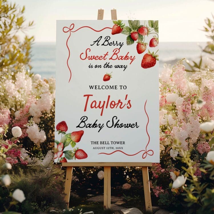 Berry Sweet Baby Shower Welcome Sign | Strawberry