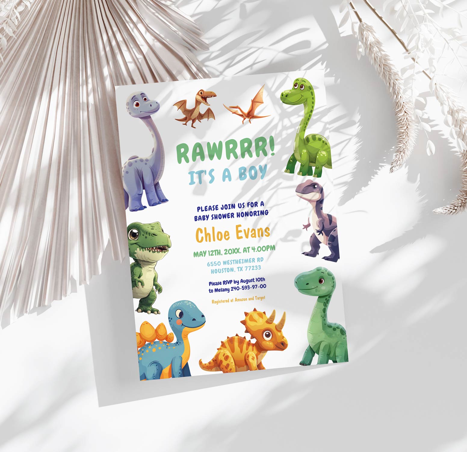 dino baby shower invitation