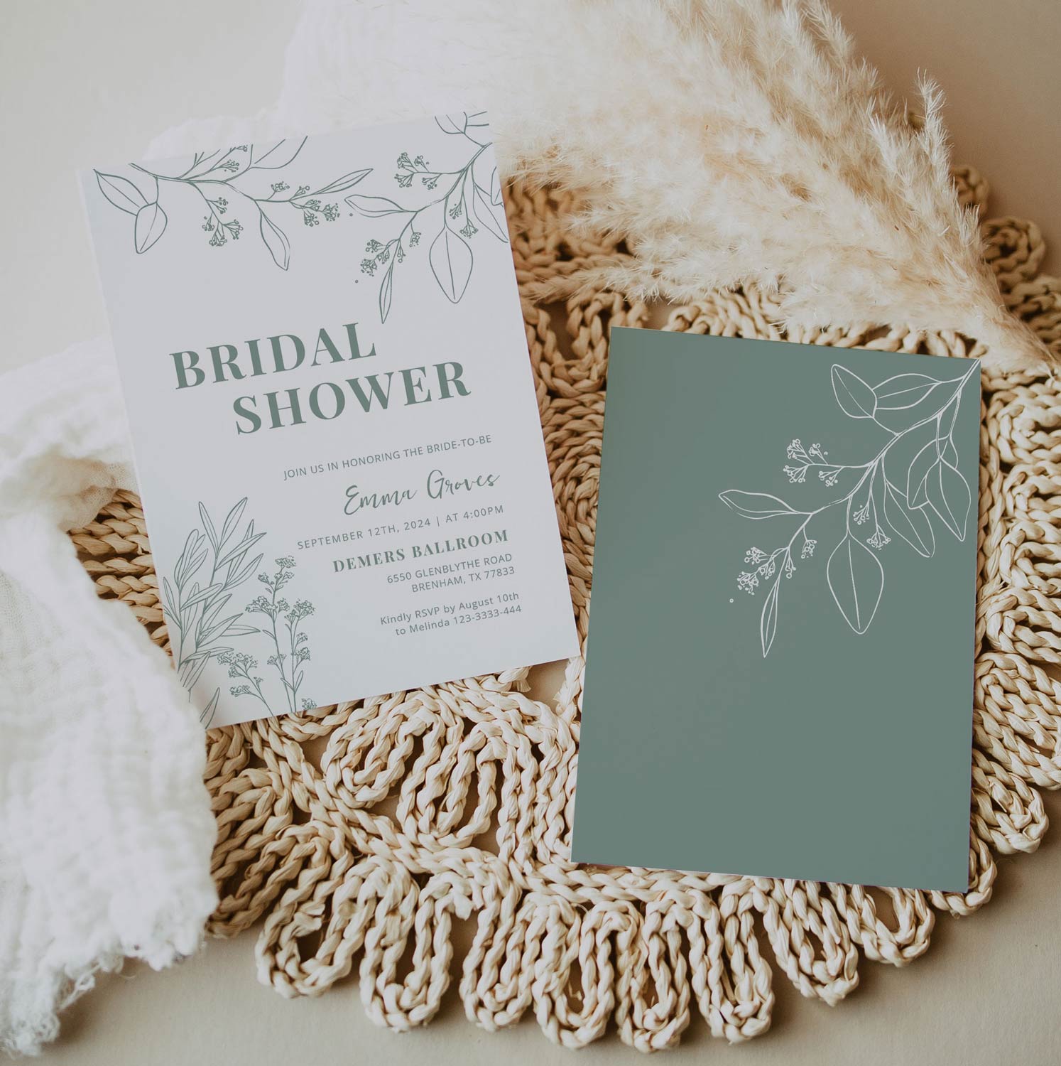 sage green bridal shower invitation