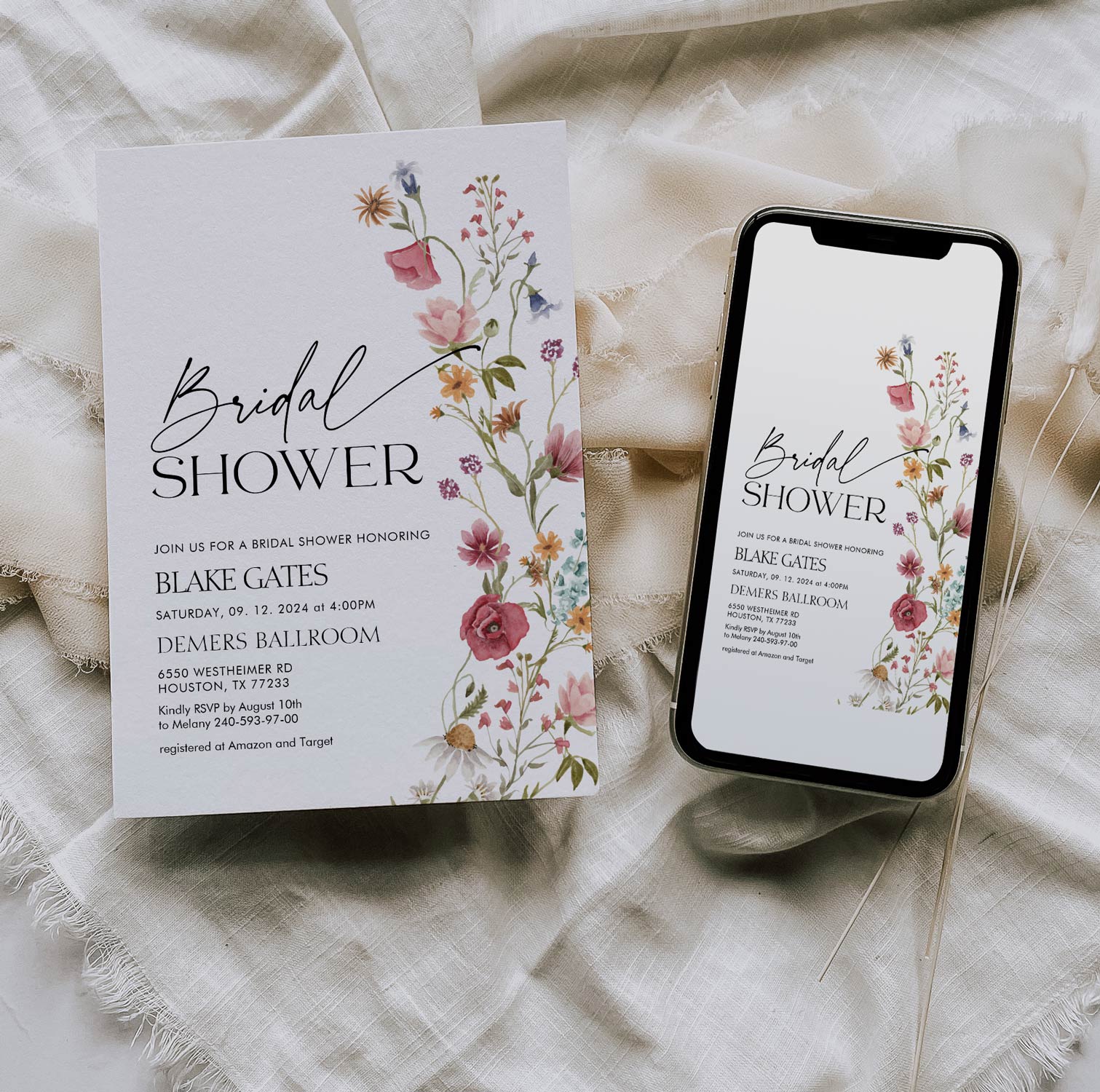 wildflower bridal shower invitation