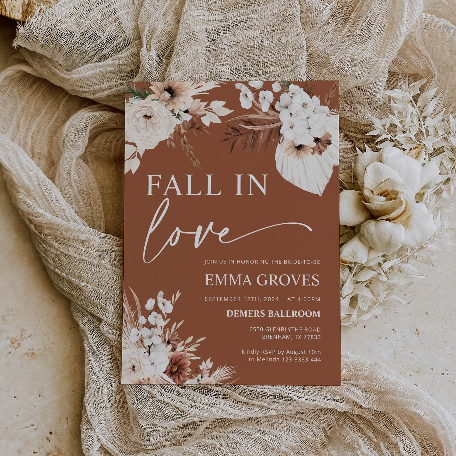 terracotta fall in love, bridal shower invitation