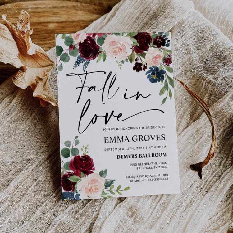 Burgundy floral bridal shower invitation