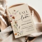Fall in Love Beige Wildflower Bridal Shower Invitation