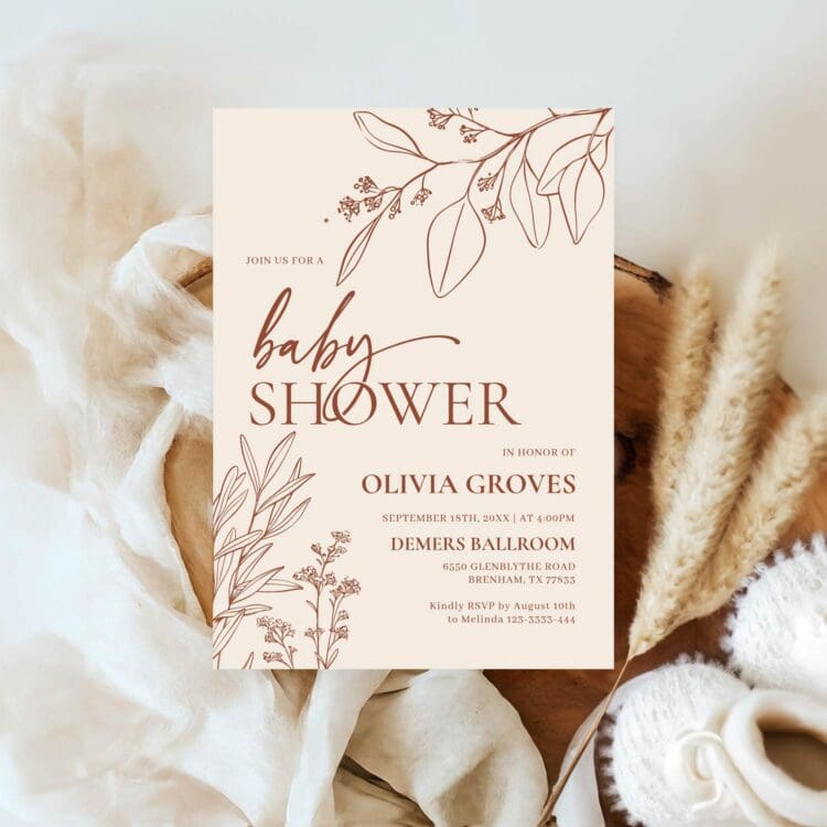 Minimal Floral Baby Shower Invitation