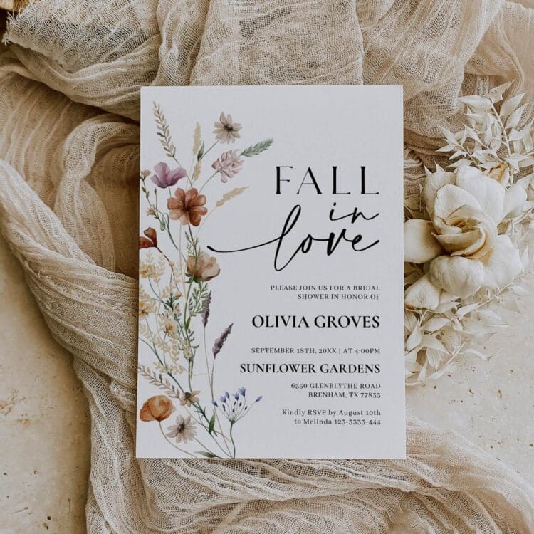 Fall in Love Wildflower Bridal Shower Invitation