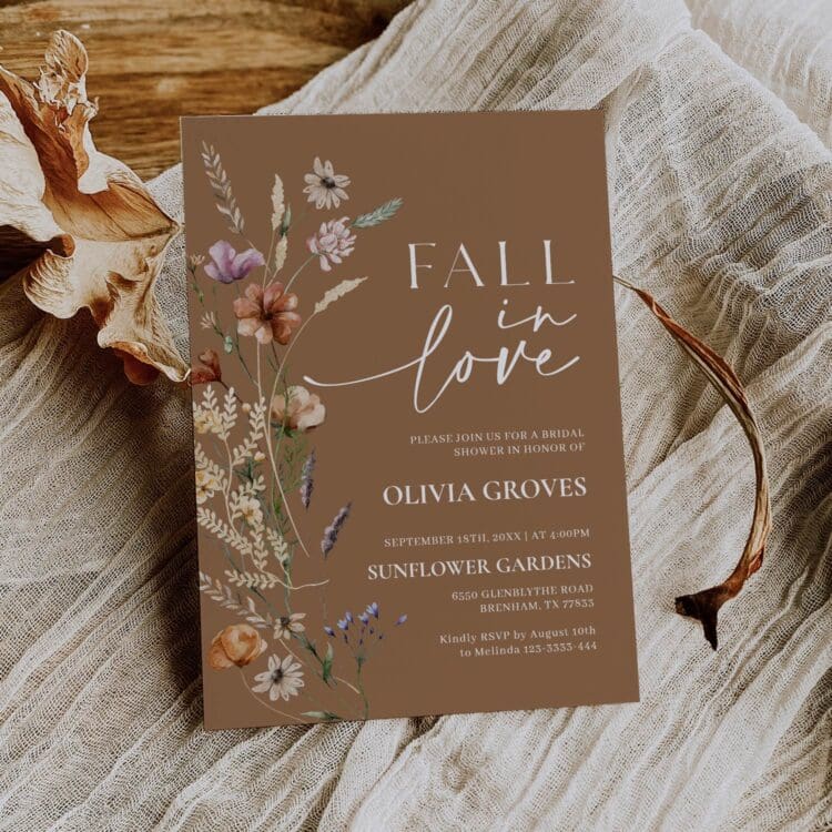 Fall in Love Terracotta Wildflower Bridal Shower Invitation