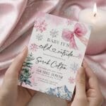 winter bow baby shower invitation
