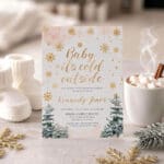 gold snow baby shower invitation