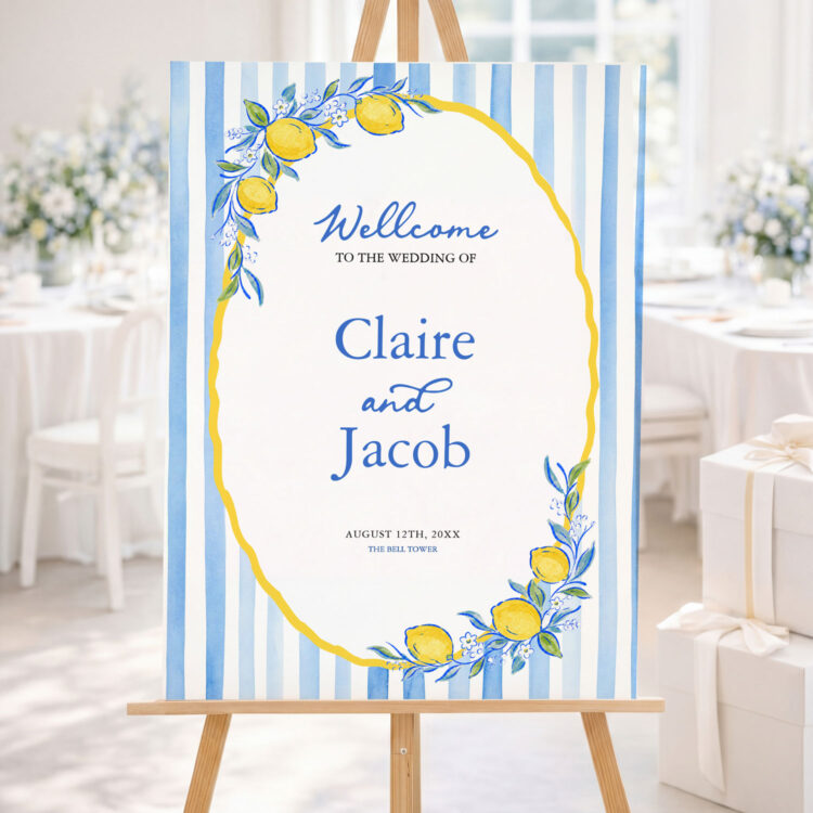 Mediterranean Blue Lemon Wedding Welcome Sign