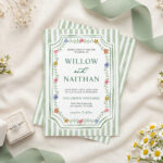 Sage Green Striped Floral Wedding Invitation