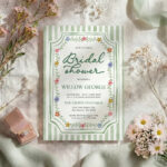 Sage Green Striped Floral Bridal Shower Invitation
