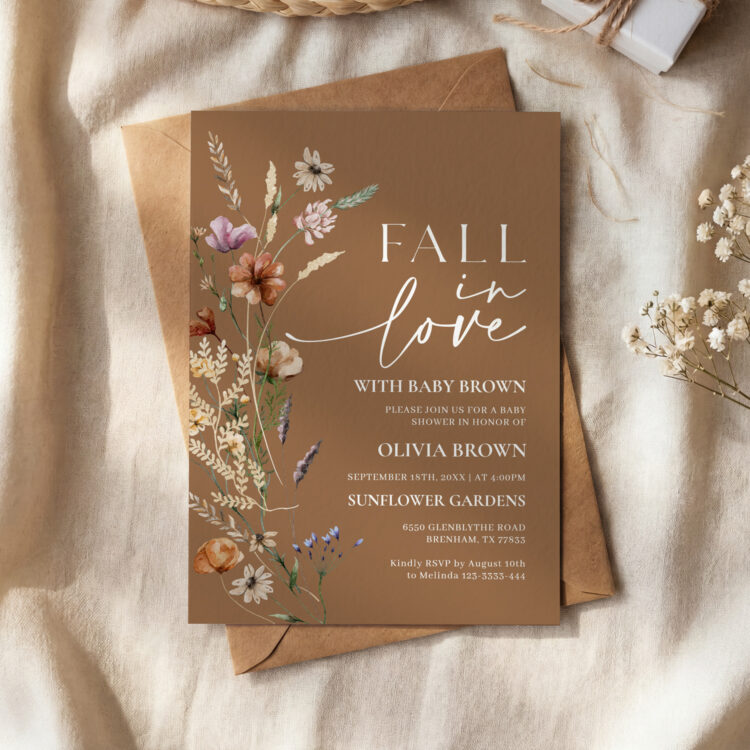 Fall in Love Terracotta Wildflower Baby Shower Invitation