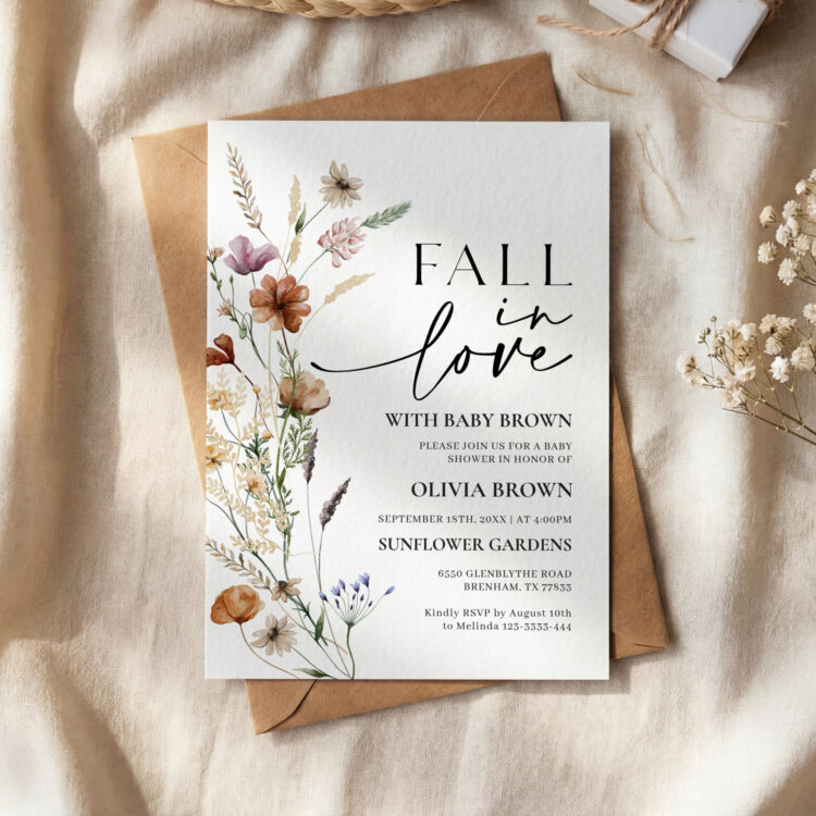 Fall in Love Wildflower Baby Shower Invitation