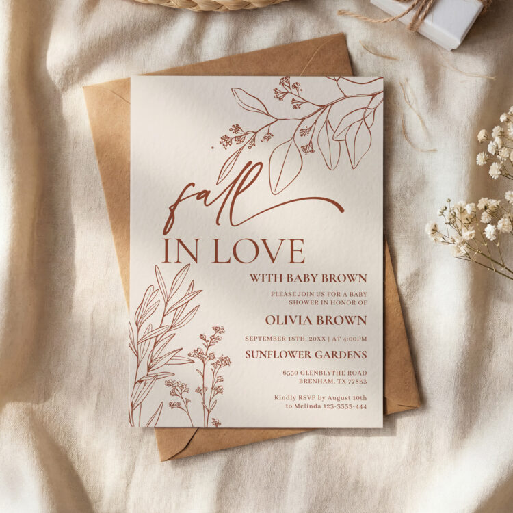 Beige Fall in Love Baby Shower Invitation
