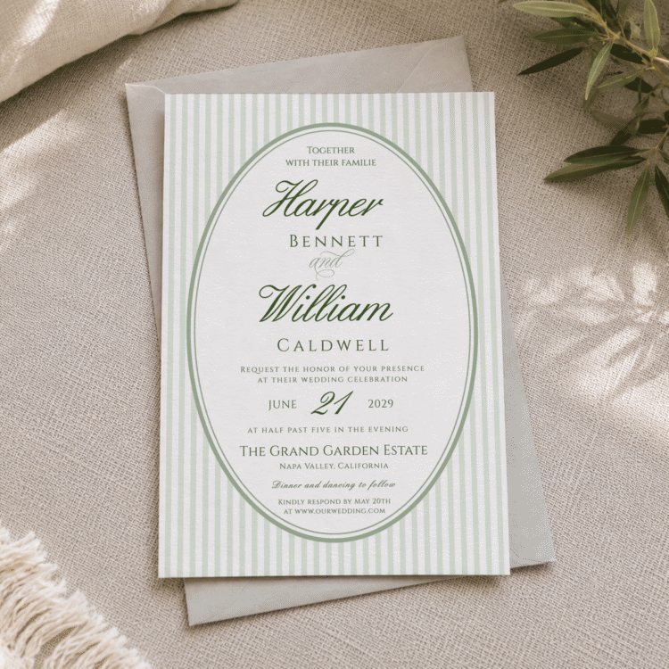 oval striped wedding invitation