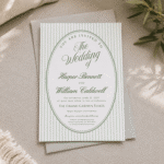 Oval Striped Sage Green Wedding Invitation